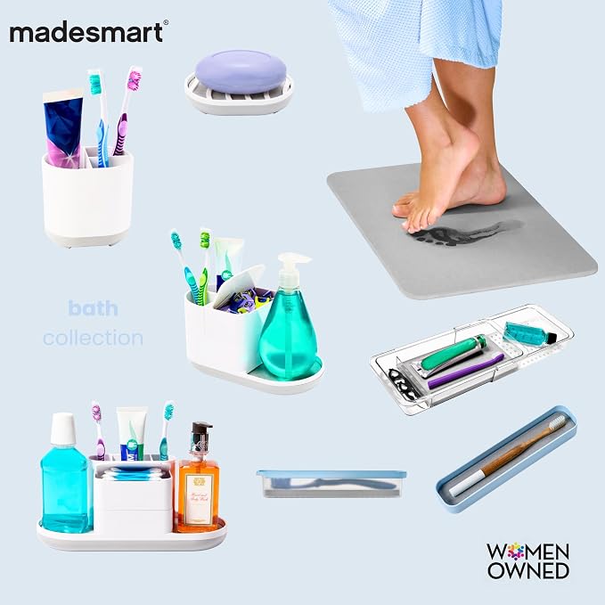 madesmart Portable Shower Caddy, Hold Soap, Shampoo, Hair Supplies and Beauty Products, Cleaning Supplies Organizer for Home, Dorm, Plastic Shower Tote, Soft Handle, Frost