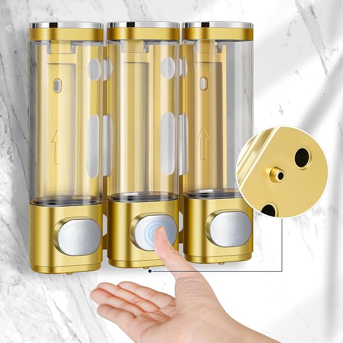 Shower Soap Dispenser,Shampoo and Conditioner Dispenser | Shower Dispenser 3 Chamber No Drill,10.14 oz 3-in-1,Wall Mounted Refillable Bottles,Shower Accessories for Bathroom,RV&Hotel