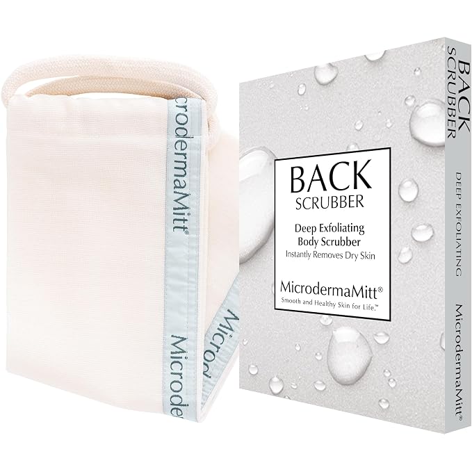 MicrodermaMitt Deep Exfoliating Back Scrubber - Bath & Shower Premium Back Scrub & Dead Skin Remover - Heavy Duty Double-Sided Turkish Kessa Exfoliator - Body Cleaner for Shower