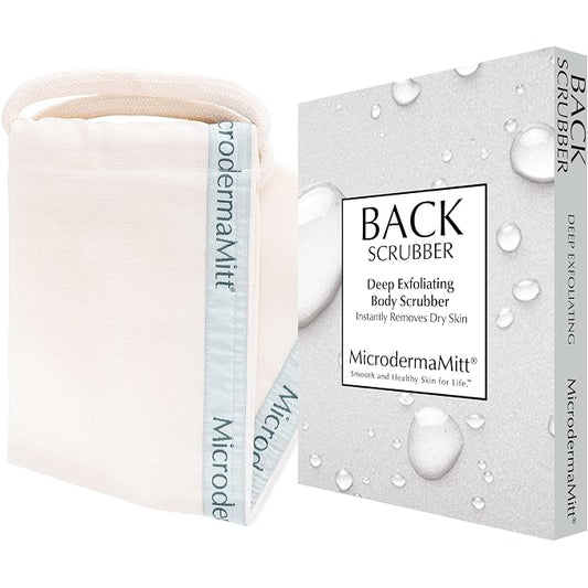 MicrodermaMitt Deep Exfoliating Back Scrubber - Bath & Shower Premium Back Scrub & Dead Skin Remover - Heavy Duty Double-Sided Turkish Kessa Exfoliator - Body Cleaner for Shower