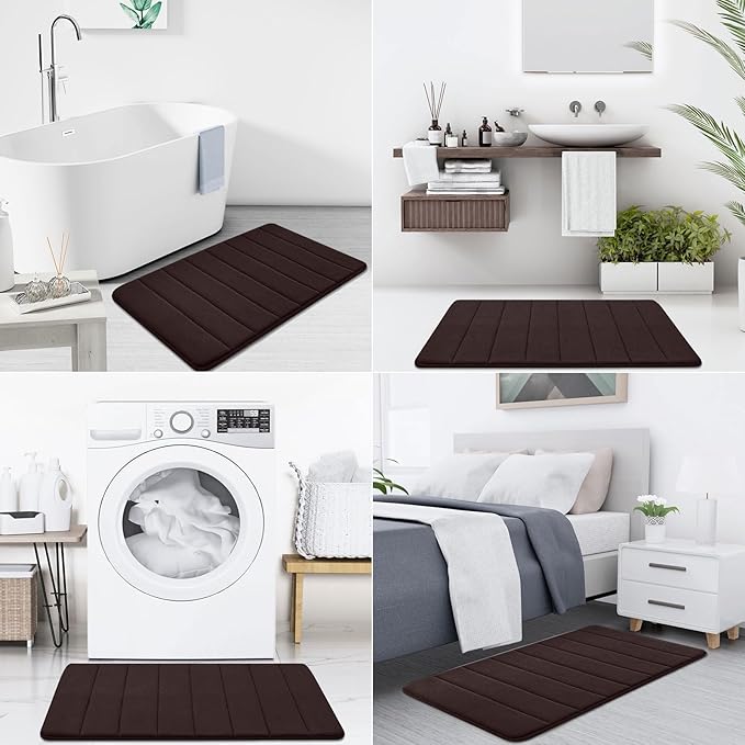 Buganda Memory Foam Bath Mat 40 x 24, Ultra Soft Absorbent Bathroom Rugs | Brown, Machine Washable Quick Dry Bath Mats for Bathroom Floor, Shower and Tub, Home Decor Accessories