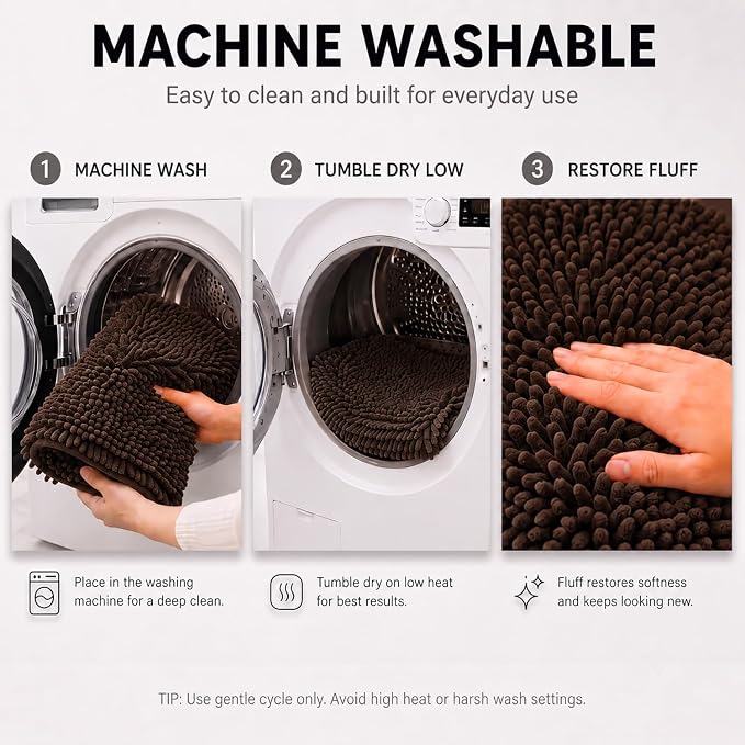 Bathroom Rugs Sets 2 Piece,Super Absorbent Soft,Thick,Machine Washable Chenille Bath Mat,Non Slip Toilet Floor Rug,Bath Mats for Bathroom,20x32 Plus 20x20 U Shape,Coffee