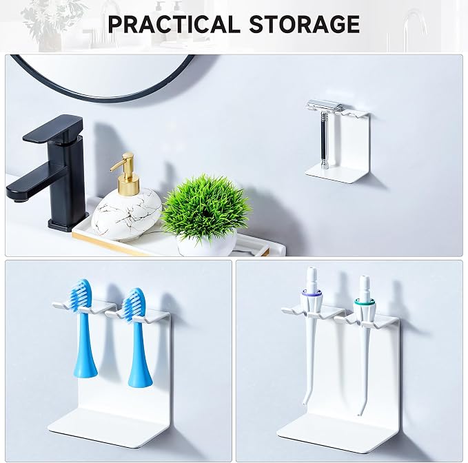 Electric Toothbrush Head Holder, Oukimly Toothbrush Holder Wall Mounted or Desktop, Metal Tooth Brush Holder, Shower Brush Head Holder, Electric Toothbrush Holder for Bathroom (White, Small)