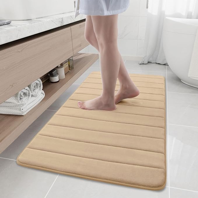 Buganda Memory Foam Bath Mat 47 x 24, Ultra Soft Absorbent Bathroom Rugs | Camel, Machine Washable Quick Dry Bath Mats for Bathroom Floor, Shower and Tub, Home Decor Accessories