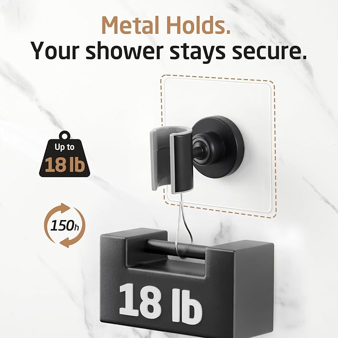 KES Upgraded Dual Size Opening Shower Head Holder, Black, 2X Strong Adhesion, 18/8 Stainless Steel, Adhesive Mount, 1 Count, C208DF-BK