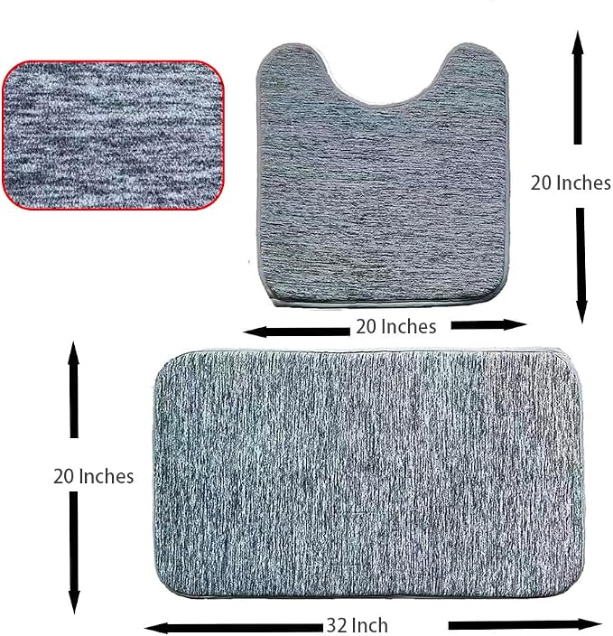 Madeals Bath Rug Set 4 Piece with Toilet Lid Cover and Tank Cover Gradient | Memory Foam,Grey ,Non-Slip Backing ,Soft, Fit,Absorbent , Comfort,2 Piece Bathroom Mat,Thickness,Quick-Drying,Washable,