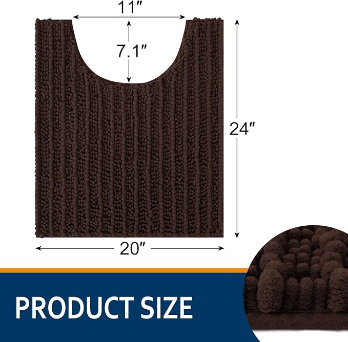 Smiry Bathroom Toilet Rugs U Shaped 24X20, Chenille Bath mats for Toilet | Brown Extra Soft Absorbent Non Slip Rubber Backing Contour Bath Rugs for Toilet, Machine Washable Contoured Bath Mats