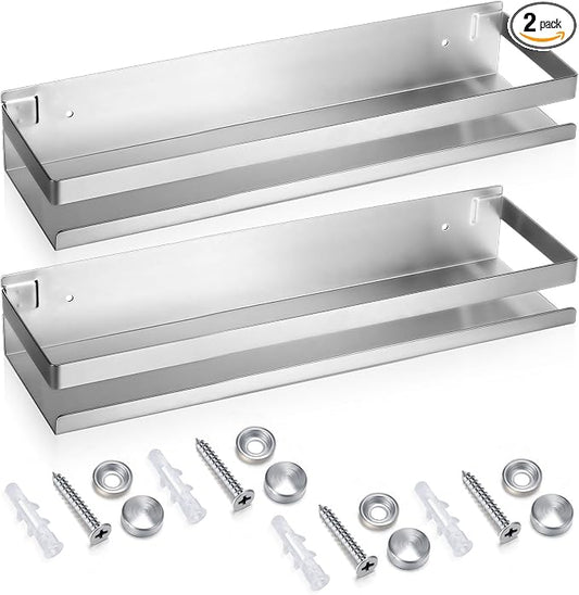 Lallisa 2 Pieces Stainless Steel Shelf Bathroom Shower Floating Shelves Wall Mounted Shower Caddy Basket Shelf Storage Organizer Shelves for Bathroom, Kitchen, Living Room(11.81 Inch/ 30 cm,Silver)