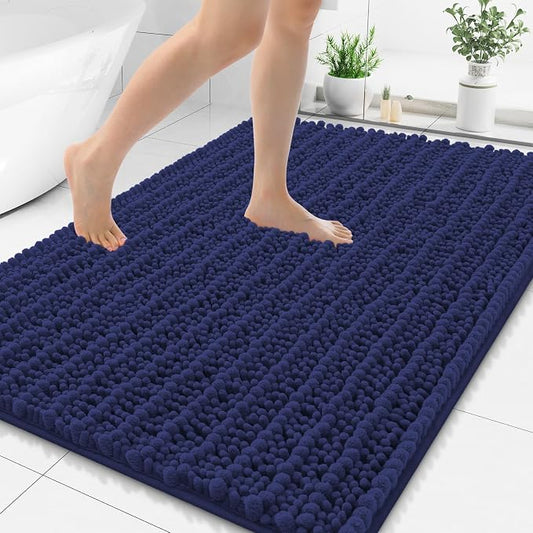 Smiry Bathroom Rugs 48X32, Extra Soft Rubber Backing Chenille Bath Mats | Deep Blue Machine Washable Non Slip Quick Dry Bath Mats for Bathroom Floor, Tub, Shower, Home Decor Accessories