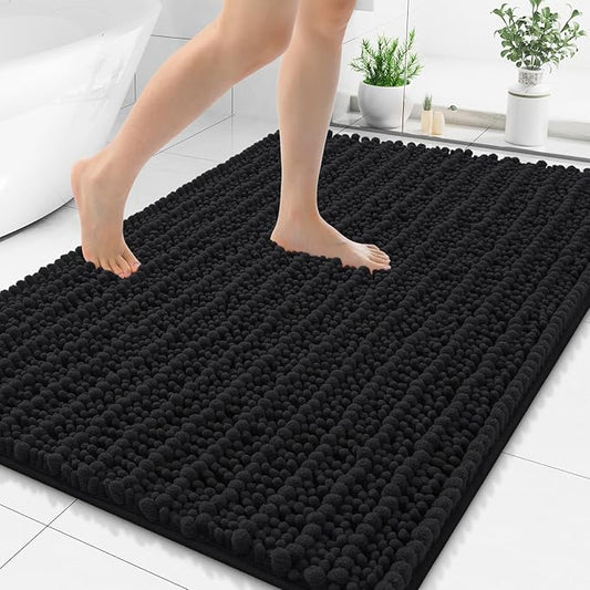 Smiry Bathroom Rugs 71X47, Extra Soft Rubber Backing Chenille Bath Mats | Black Machine Washable Non Slip Quick Dry Bath Mats for Bathroom Floor, Tub, Shower, Home Decor Accessories