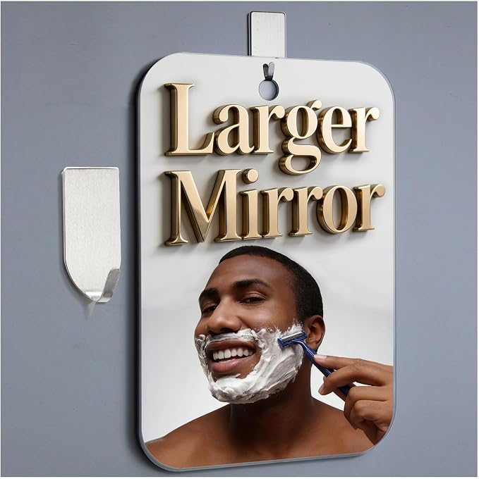 Shatterproof Shower Mirror for Shaving,(Medium 1 Pcs 11.12x8.12 Inch) Shaving Mirror Holder NO-Drilling, Waterproof,Small Wall Mounted Bathroom Accessories Camping Hanging Men (Not Fogless)