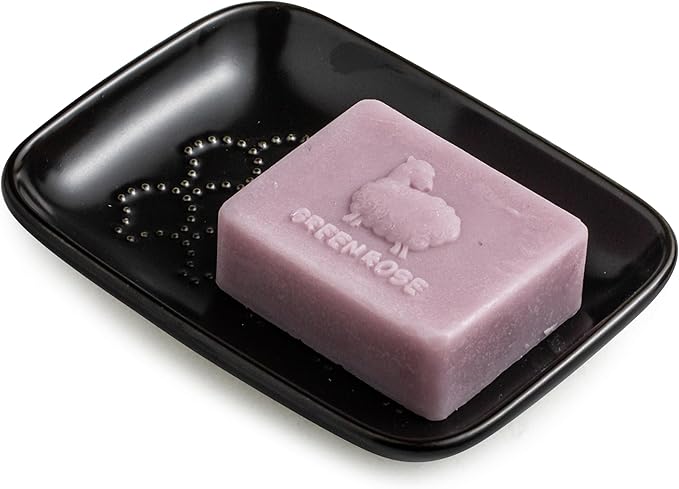 Gomakren Ceramic Soap Dish Bar Soap Holder for Bathroom Kitchen Sink Black | Keeps soap dry & long-lasting, raised scalloped design, non-slip base, easy to clean, versatile tray counter storage & decor