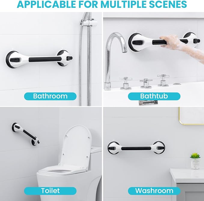 TAILI Shower Grab Bar, 16.8 Inch Shower Handles for Bathtubs and Wall for Elderly, Suction Grab Bars for Seniors Bathroom Safety Handle for Elderly, No Drilling Removable,Black,G9