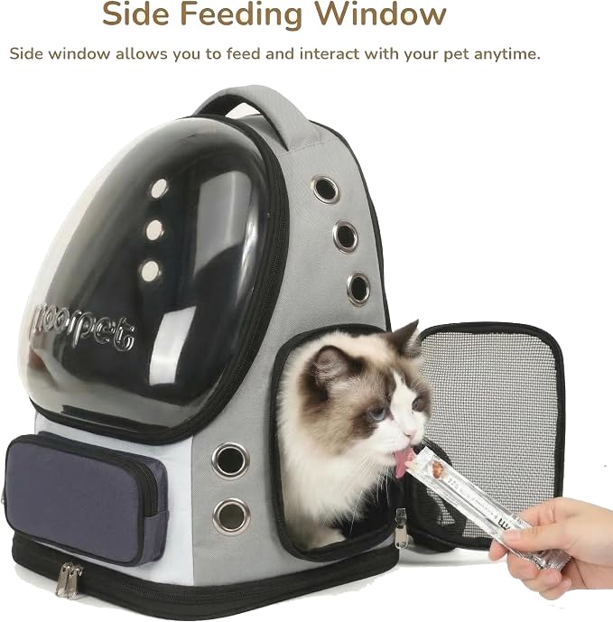Cat Bubble Backpack Carrier, TSA Airline Approved Pet Travel Bag for Small Medium Dogs, Clear Hiking Camping Backpack for Cats, Kitten and Puppy up to 18 lbs, Gray Bubble