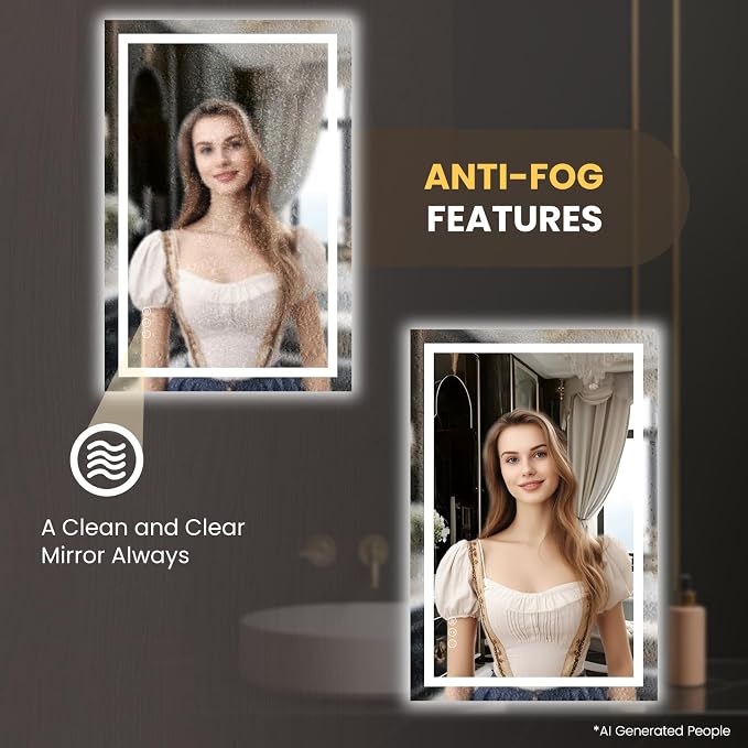 LOAAO 20"X30" LED Bathroom Mirror with Lights, UL Listed | Anti-Fog, Dimmable, 3 Color Temperature, Backlit + Front Lit, Memory Function, Tempered Glass
