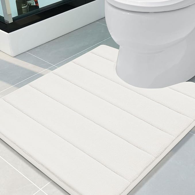 Buganda Memory Foam U-Shaped Toilet Rugs 24 x 20, Absorbent Bathroom mat | Ivory, Thick Soft Machine Washable toilet mat for bathroom, Contour Bath Rugs Mat for Toilet Base