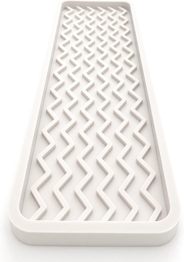 Silicone Sink Organizer Tray, Rectangular, Modern Style, Heat Safe, Dishwasher Safe, for Bathroom and Kitchen Organization (Vanilla Cream, 12"x4", Chevron Pattern)
