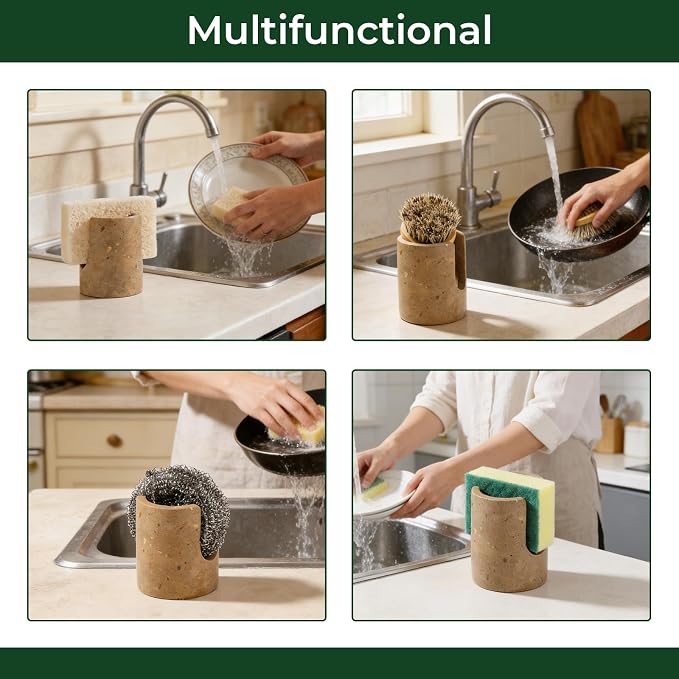 Marble Sponge Holder for Kitchen Sink Dish Sponge Caddy Rustic Farmhouse Decor (Dark Camel)