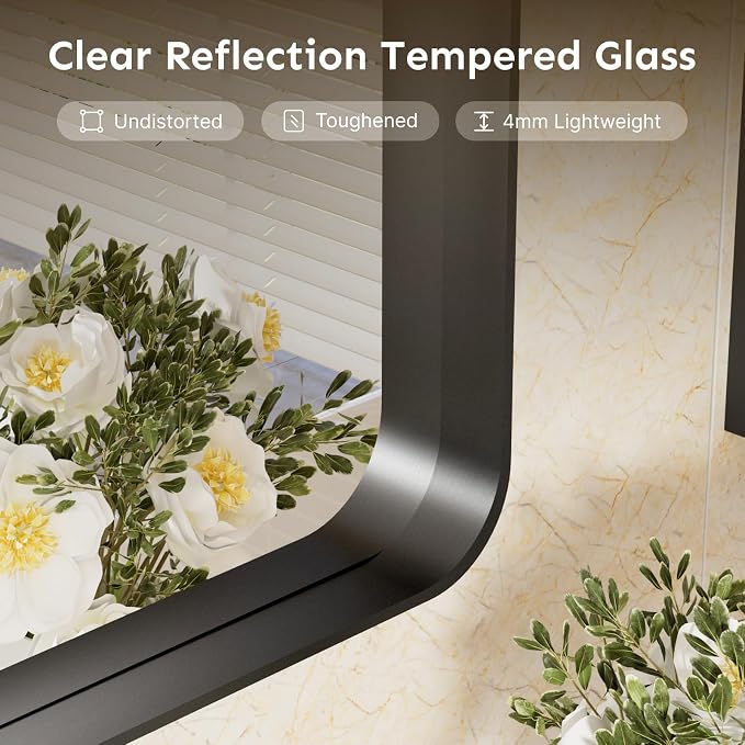 40"x30" Bathroom Vanity Mirror for Wall Aluminum Framed Farmhouse Rectangle | Anti-Rust, HD Reflection Anti-Desilvering, Distortion Free, Tempered and Shatter-Proof Wall Mounted Mirror, Black