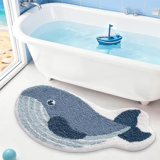LUMI Cute Animal Bathroom Rugs, Plush Absorbent Bath Mats for Bathroom, Non-Slip Backing Washable Bath Mat, Ideal for Shower Sink Bathtub Room Decor, 24"x43", Deep Whale