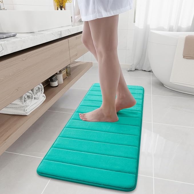 Buganda Memory Foam Bath Mat 47 x 17, Ultra Soft Absorbent Bathroom Rugs | Teal, Machine Washable Quick Dry Bath Mats for Bathroom Floor, Shower and Tub, Home Decor Accessories