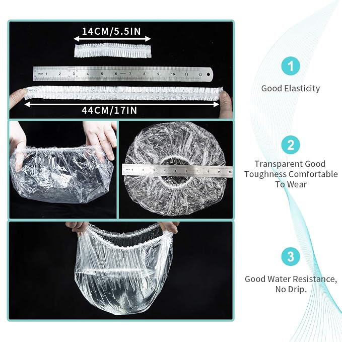 50PCS Disposable Shower Caps, Plastic Clear Thickening Bath Hair Cap and Thick Waterproof Bath Caps for Hair Treatment, Spa, Hotel and Hair Solon, Home Use,Portable Travel