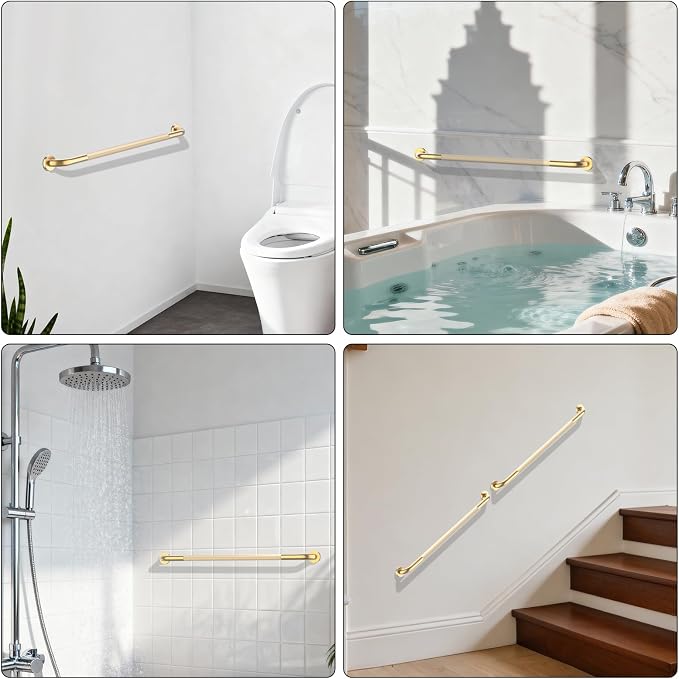 Brushed Gold Shower Grab Bar w/Anti-Slip Knurled Grip 40 Inch,YuanDe Stainless Steel Bathroom Grab Bars, Handicap Injury Elderly Senior Assist Support Shower Handle