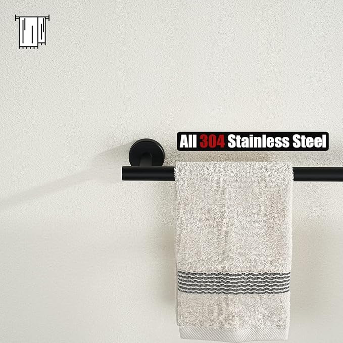 JQK Black Towel Bar, 20.5 Inch 304 Stainless Steel Thicken 0.8mm Towel Rack Bathroom, Towel Holder Matte Black Wall Mount, Useable Length 18 Inch, TB110L18-PB