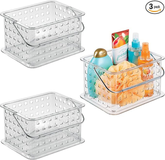 iDesign Small Clear Shower Caddy with Handle, 3-Pack | Portable, Shower Organizer, For Dorm or Bathroom