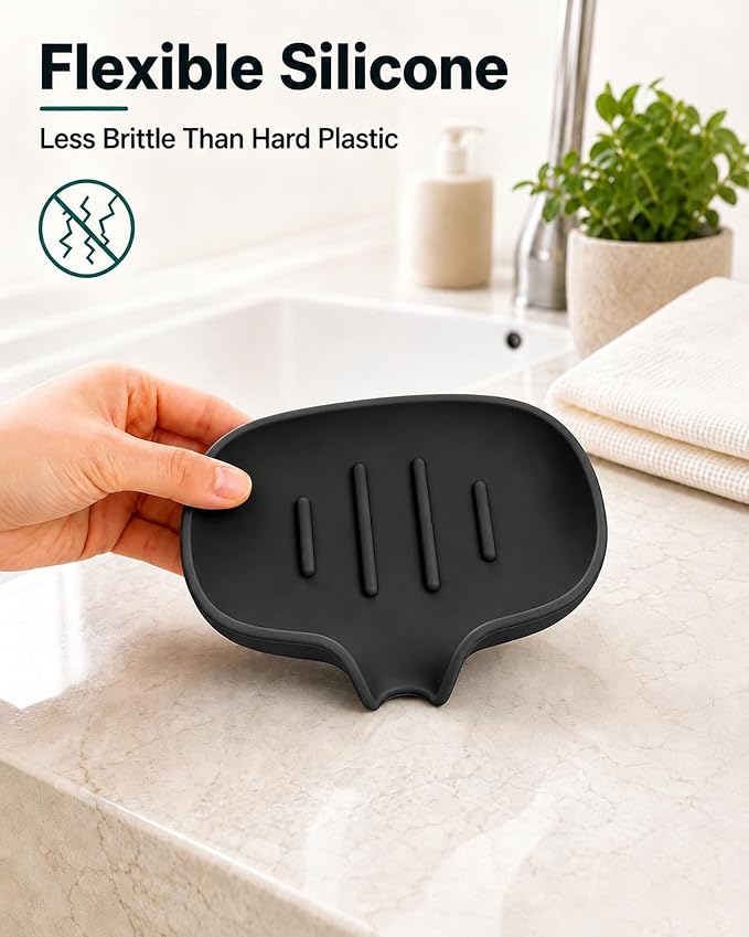 AIMAIAIMAI 3 Pack Soap Dish, Soap Dishes for Bathroom, Shower, Silicone Soap Bar Holder, Soap Tray for Kitchen, BPA-Free, Dishwasher Safe (Black)