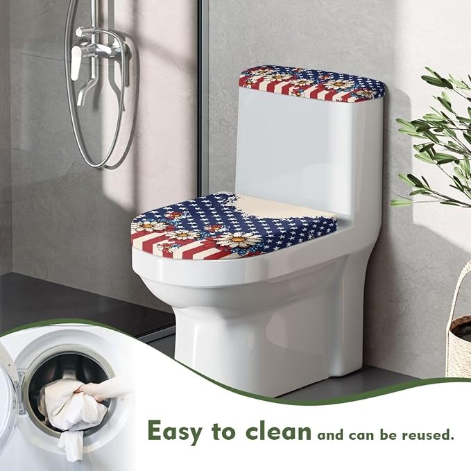 Toilet Lid & Tank Covers for Bathroom American Flag Toilet Lid Cover Round Non Slip Elongated Set 250th Anniversary of USA Decor