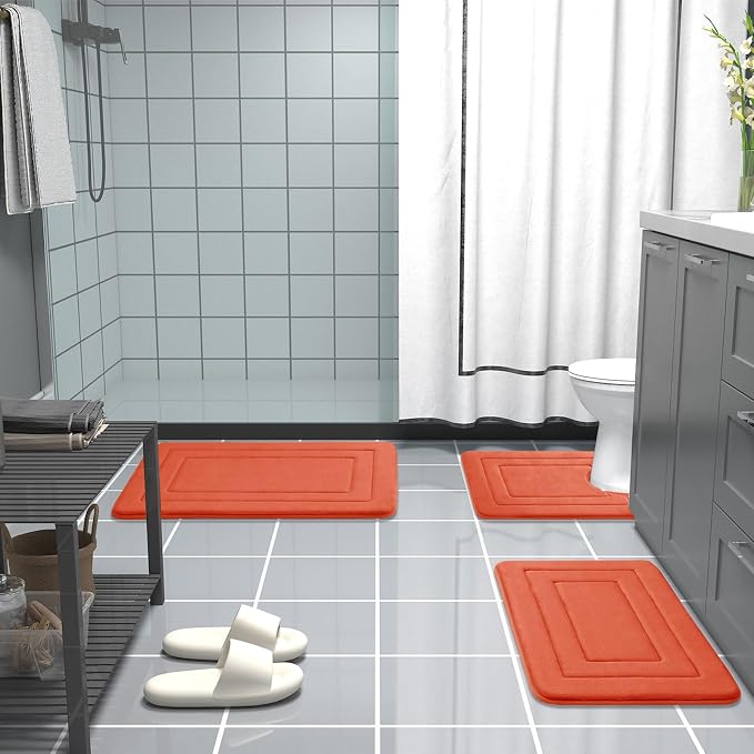 Arotive Memory Foam Bathroom Rug Mat 24x16, Ultra Soft and Absorbent Bath Mat, Machine Wash Dry, Comfortable Bath Rug Carpet for Bathroom Floor, Tub and Shower, Coral