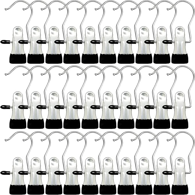 Boot Hangers for Closet, 30 Pack Hanging Clips Hook Clothes Pins for Laundry, Hanger Clips Towel Clips Boot Organizer for Home and Travel, Clothespins Clip Hangers for Pants Hats Socks Gloves