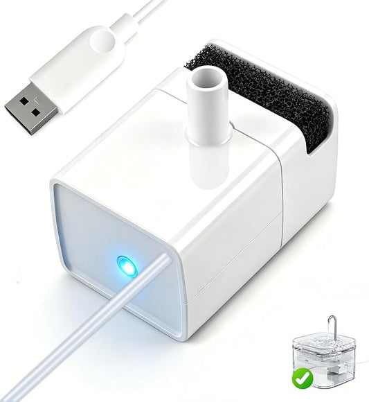 PETTEN Glass Cat Water Fountain Replacement Pump | Designed with LED Light,Super-Quiet Below 20dB，Easy to Install & Clean,Compatible with Glass