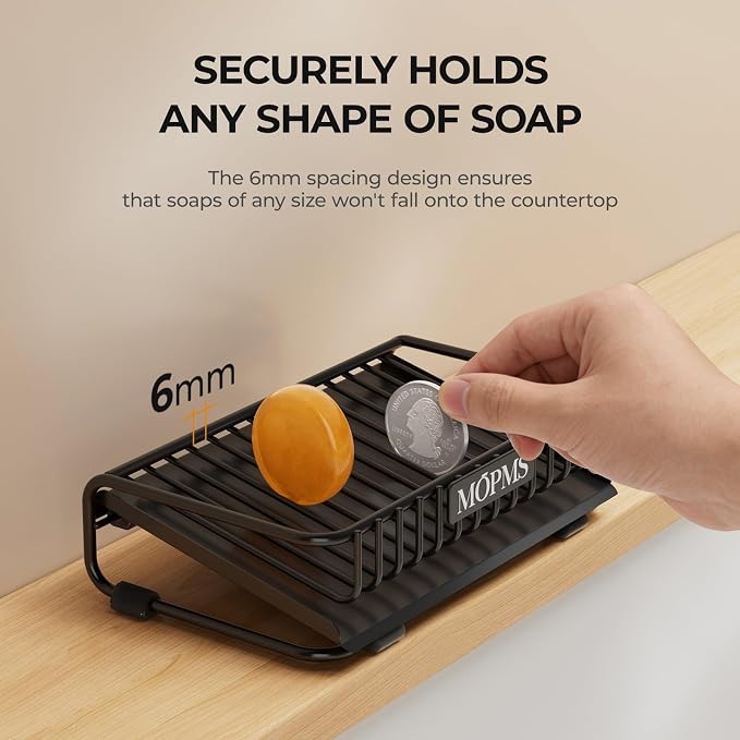MOPMS Self Draining Soap Dish, Carbon Steel Bar Soap Holder for Shower | Waterfall Design Soap Saver for Bathroom, Kitchen Sink and Countertop, Sponges, Dispensers, Black