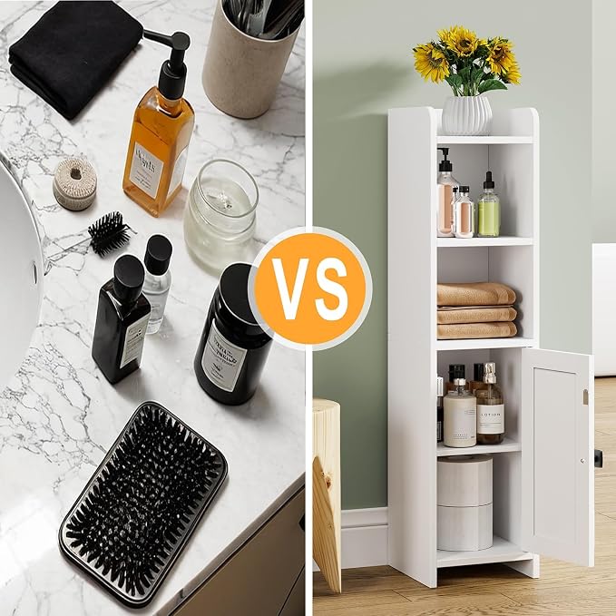 Lomojo Small Bathroom Storage Cabinet Corner, 7.87"Dx7.87"W x31.5"H (White) | Freestanding Narrow Toilet Paper Holder, Organizers for Bathroom Small Spaces Floor Cabinet with Adjustable Shelves and Door