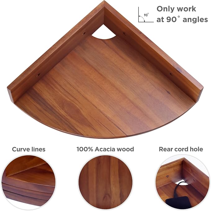 Demigo Corner Shelf Wall Mount Set of 3, Solid Acacia Wood Round Floating Corner Shelves for Storage and Display, Hanging Wood Shelves for Bedroom, Kitchen, Living Room, Bathroom (Brown) | Hanging Wall Storage & Display Corner Rack for Bedroom, Kitchen...