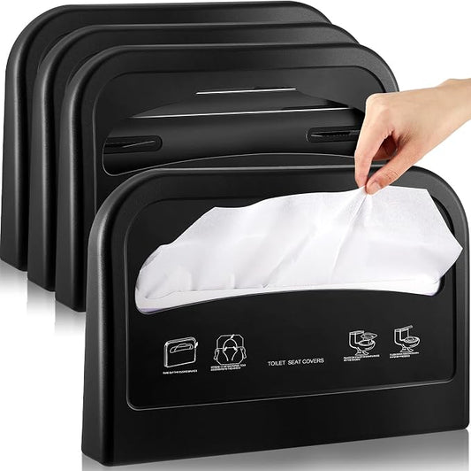 Hushee 4 Pcs Toilet Seat Cover Dispenser Wall Mount, Half-Fold Disposable Toilet Seat Cover Holder for Commercial Bathroom Restroom Use (Black)