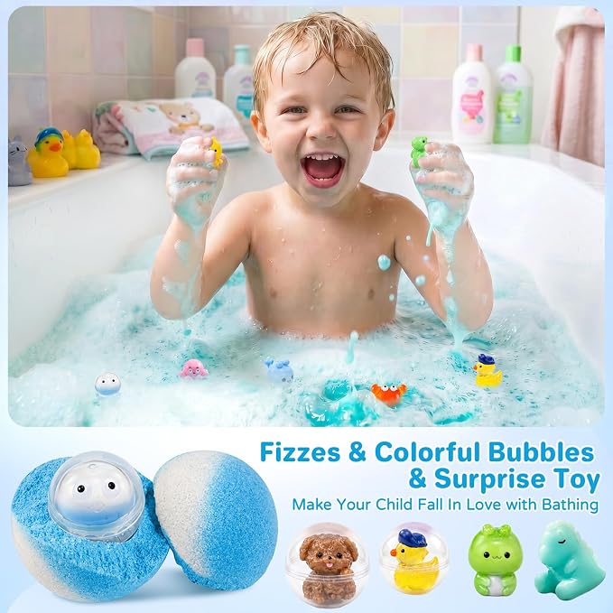 Bath Bombs for Kids with Surprise Inside, 24 Pack Kids Bath Bombs with Toys Inside Gift Set, Kid Bubble Bath Fizzy for Girls Boys with Bath Toys
