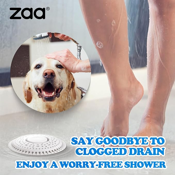 Shower Drain Hair Catcher Silicone Flat Floor Strainer Protector | 2 Pack White Weighted Flat Shower Drain Protectors, Traps Hair Before Clogs, Easy to Clean in Seconds, Fits Flat Floor Drains