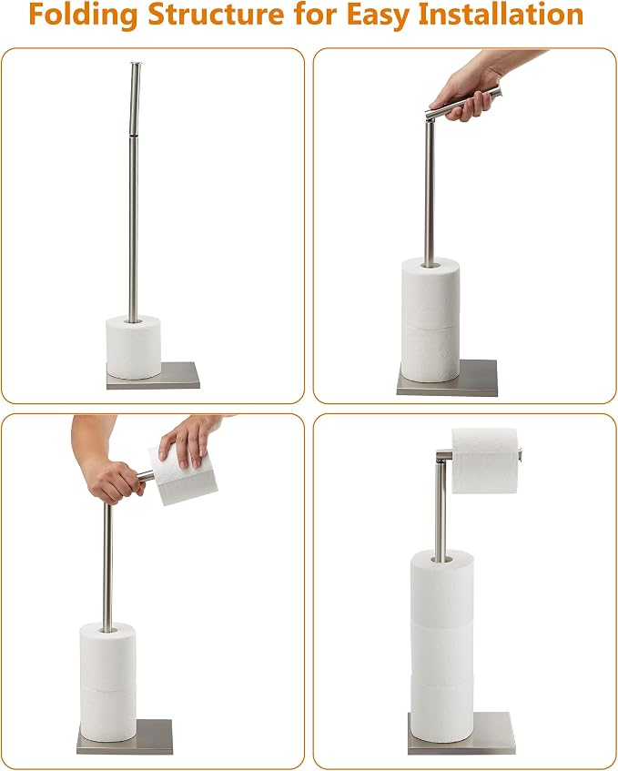 Toilet Paper Holder Stand, Free Standing Toilet Paper Roll Holder with Reserve for Bathroom, Stainless Steel DECLUTTR