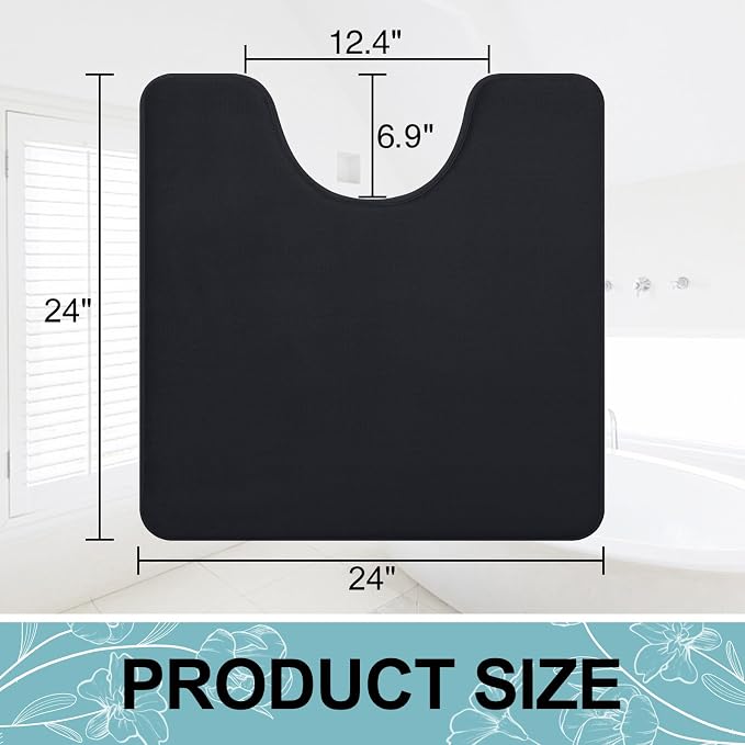 Smiry Memory Foam Toilet Rugs 24x24, Extra Soft Absorbent Bathroom Rugs | Black, Quick Dry Machine Washable Non-Slip Contour Bath Mat for Toilet