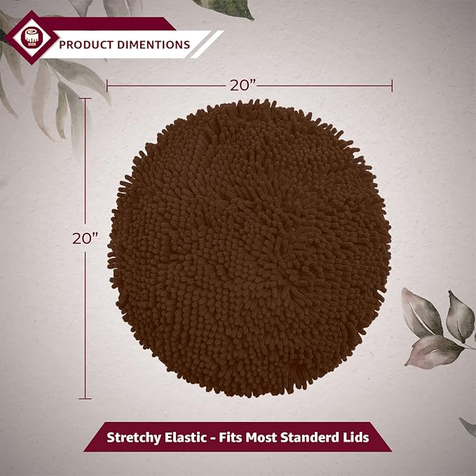 LuxUrux Toilet Lid Cover, Extra-Soft Plush Seat Washable Shaggy Microfiber Standard Toilet Lid Covers for Bathroom Machine Wash & Dry. (18x18 inches, Brown)