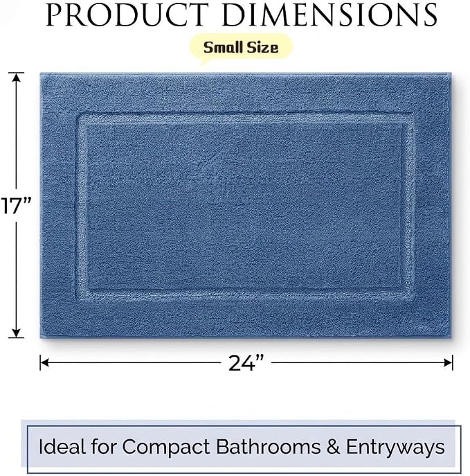 Bathroom Rugs 24"x17", Ultra Soft Thick Plush Fluffy Microfiber Absorbent Bath Mat, Non-Slip Backing, Machine Washable Bath Mats for Bathroom Floor, Tub and Shower, Home Decor Accessories, Blue
