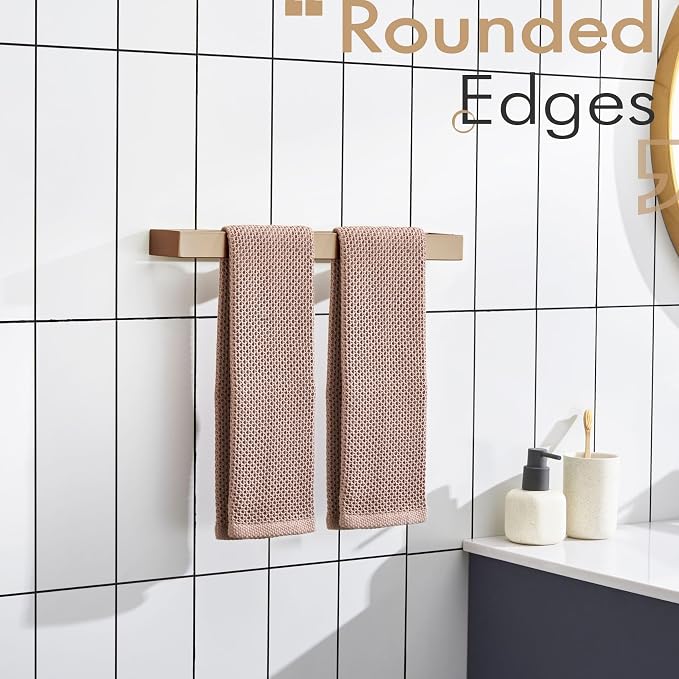 KOKOSIRI Towel Holder 16-Inch Hand Towel Bar Kitchen Rack Champagne Bronze Stainless Steel for Bathroom Wall Mount, 1 Pack B4008CPG-L16