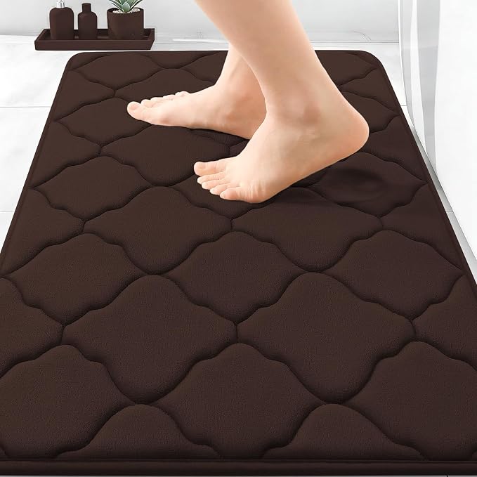 OLANLY Memory Foam Bath Mat Rug 30x20, Ultra Soft Bathroom Rugs, Brown | Thick Absorbent Carpet, Non-Slip Backing, Machine Washable, for Bathroom Floor, Tub, Shower and Home Decor Accessories