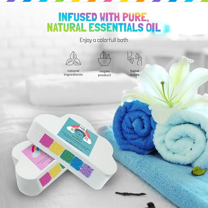 Bath Bombs for Kids, Natural Magic Rainbow BathBombs w/Organic Ingredients | Moisturizing Unicorn Bath Bombs w/Vibrant Colors & Rich Bubbles, Cloud Bath Bombs, Birthday Gifts for Kids, Girls, Boys