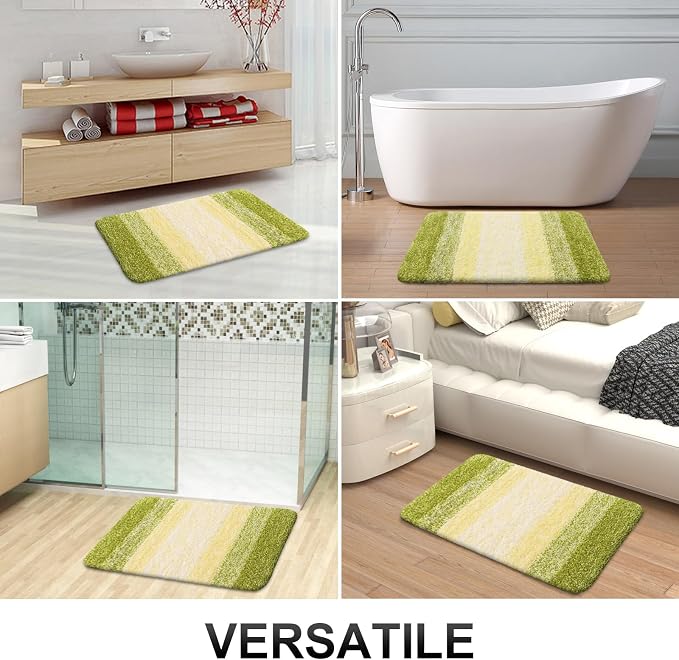 OLANLY Micorfiber Bathroom Rug Set 2 Piece, 47"x20"+24"x16" | Olive Green, Soft Absorbent Bath Rug Set, Non-Slip, Machine Wash Dry, Plush Shaggy Bath Mats for Bathroom