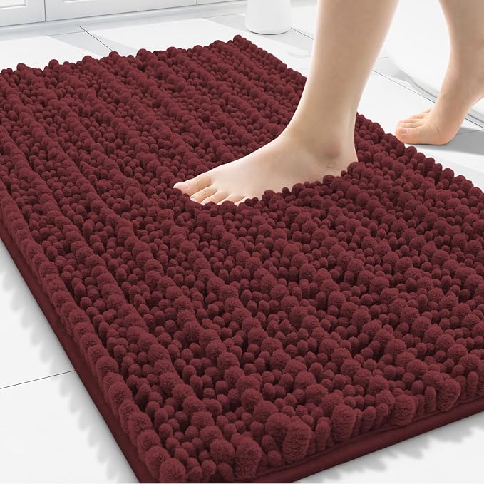 Smiry Bathroom Rugs 30X20, Extra Soft Rubber Backing Chenille Bath Mats | Caramel Red Machine Washable Non Slip Quick Dry Bath Mats for Bathroom Floor, Tub, Shower, Home Decor Accessories