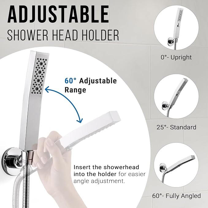 G-Promise All Metal Handheld Shower Head Holder, Adjustable Wall Mount Shower Wand Bracket, Strong Adhesive Disc Mount or Drill Installation (Round, Chrome)